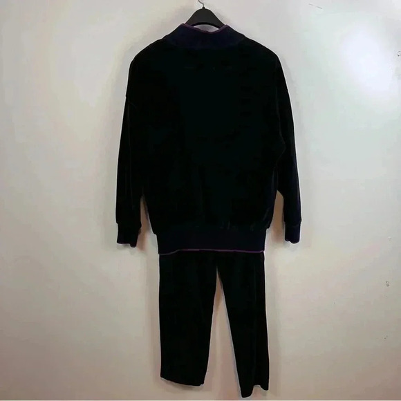 VTG Women's L Black Velour Track Suit 80s Leisure Suit Goldbergs  Shoulder Pads - Picture 9 of 9
